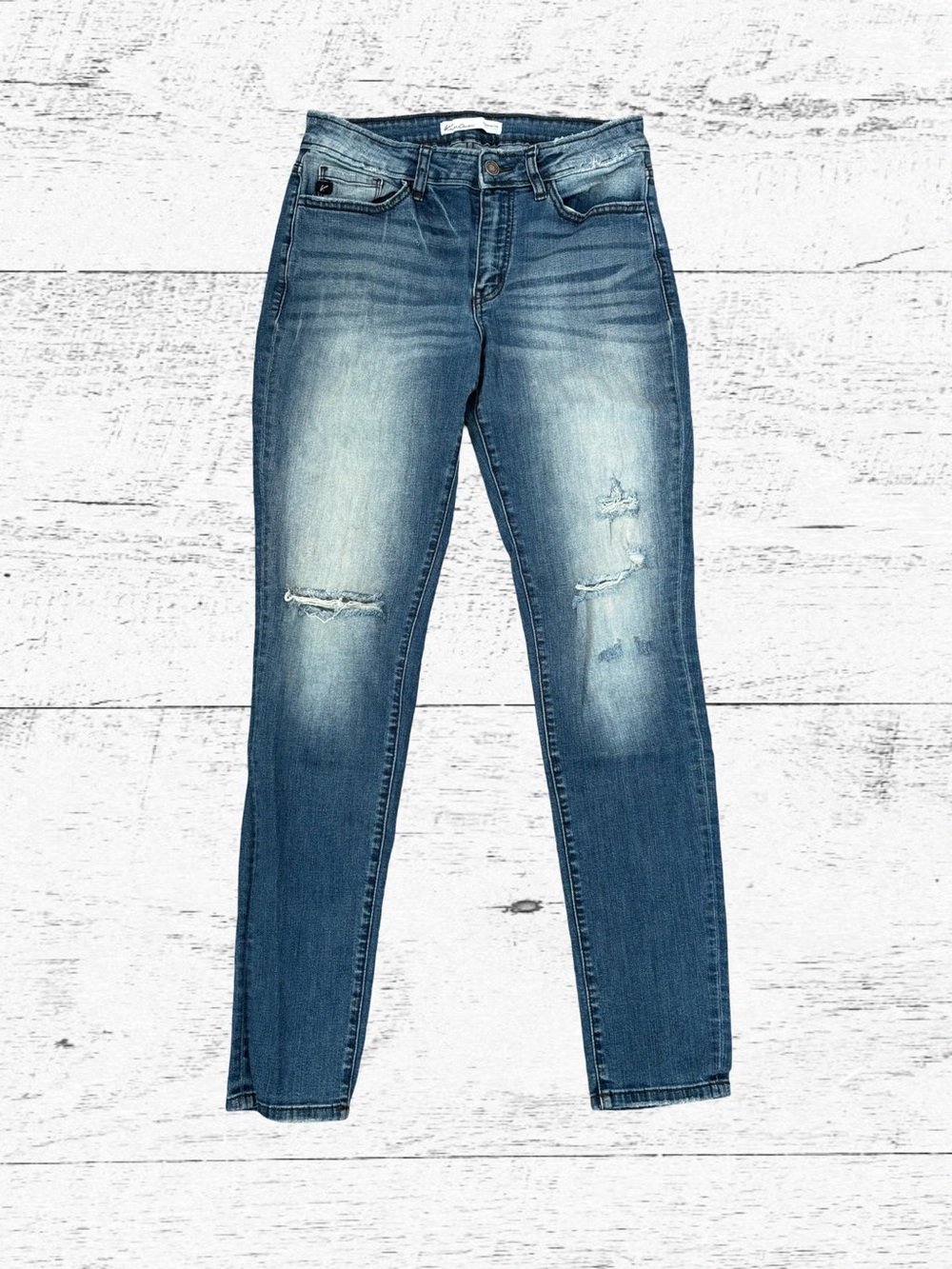 KanCan Faded Blue Skinny Jeans with Knee Distressing